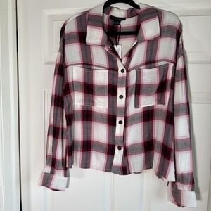Women's Sanctuary Viola Plaid Pocket L/S NWT Cotton/Rayon Blend Top Size M
